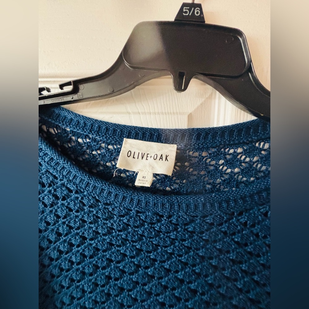 Olive & Oak Teal Open-Knit Crewneck Sweater